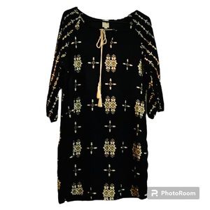 Pink Owl Mini Dress Women’s Large Navy Tan Tassels